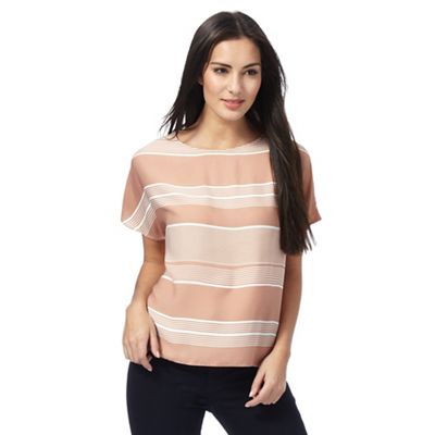 Pink striped boat neck top